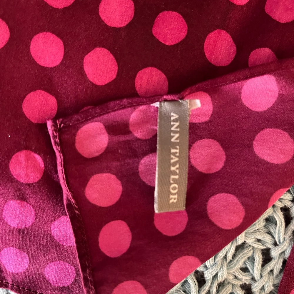 Ann Taylor Burgundy and Pink Polka Dot Scarf